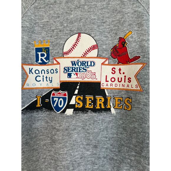 Vintage MLB 1985 World Series I-70s Royals Cardinals Crewneck Sweatshirt Gray XL - Picture 10 of 10